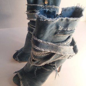 Shredded Denim Bootie